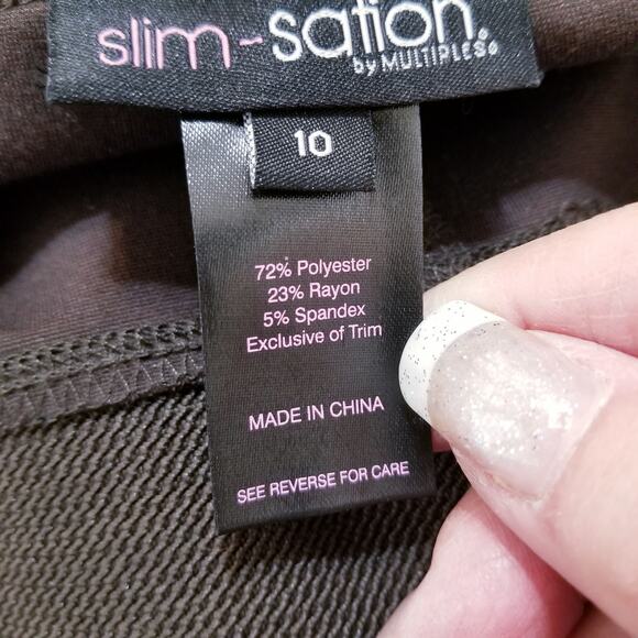NWT's-Slim Sation by Multiples Brown Pull On Tummy Slimming Stretch Pants Sz 10 - Picture 6 of 7